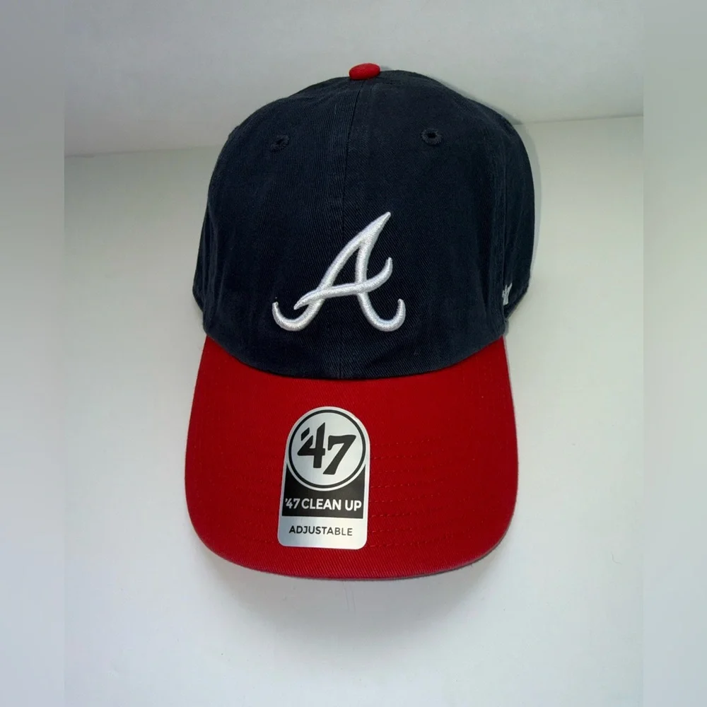 NWT Atlanta Braves '47 Brand Clean Up Adjustable Hat - Navy & Red - Picture 1 of 2